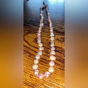 Elegant Pink Pearl with Ink Tourmaline ad Sterling Silver Clasp Necklace 28 in